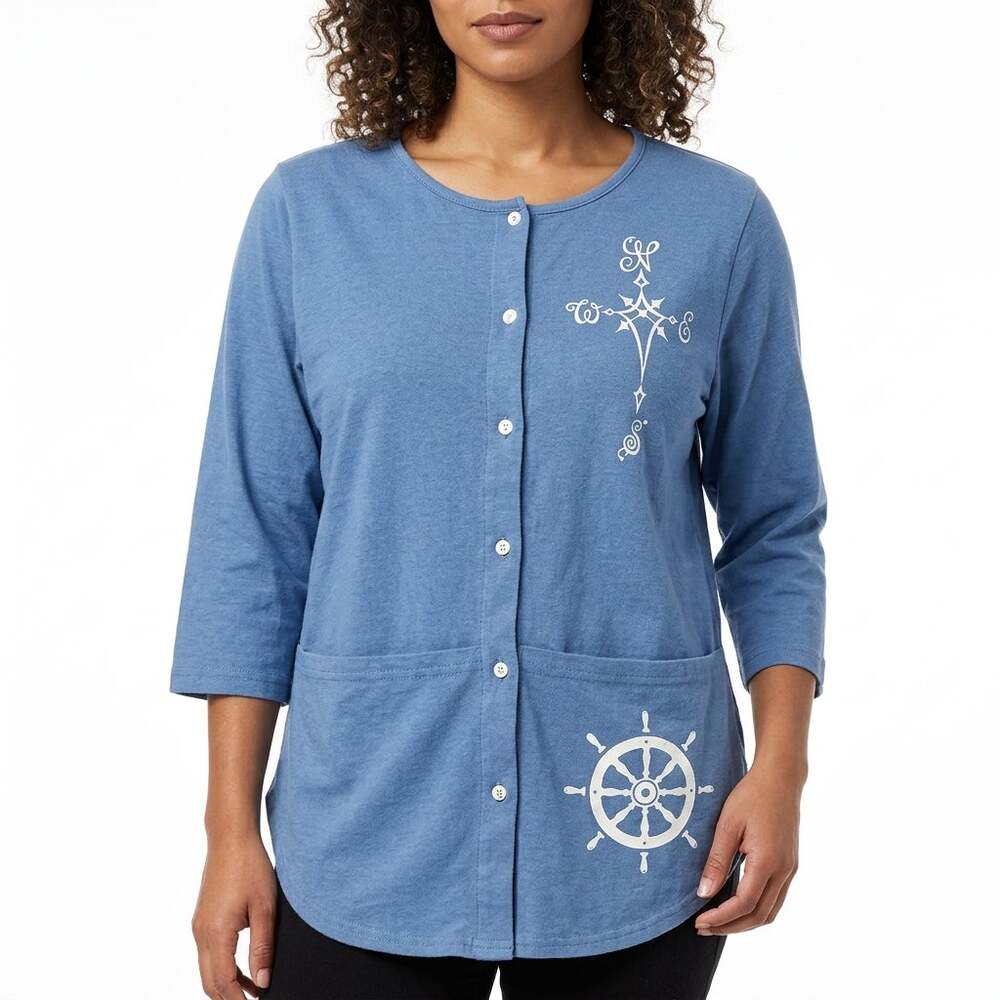 miami originals miami. fla Blue 3/4 Sleeve Embroidered Nautical